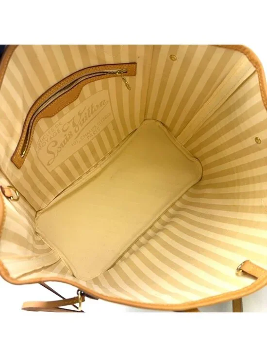 Louis Vuitton Neverfull MM Monogram Leather Brown White Tote Gold - Picture 3 of 15